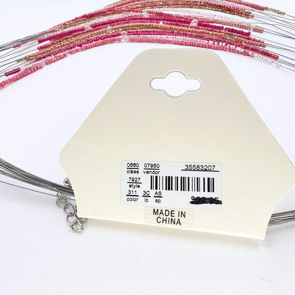 NWT - CJ & Banks - Coral & Pink Seed Bead Layered Silver Tone 18” Wire Necklace - Picture 8 of 9